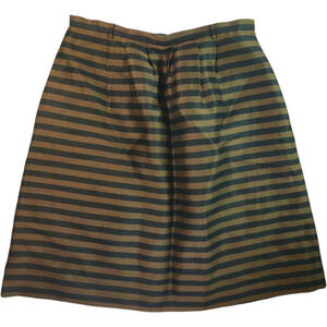 MADEWELL Linen & Silk Blend Striped Pleated Skirt Brown & Black Stripe Size 6